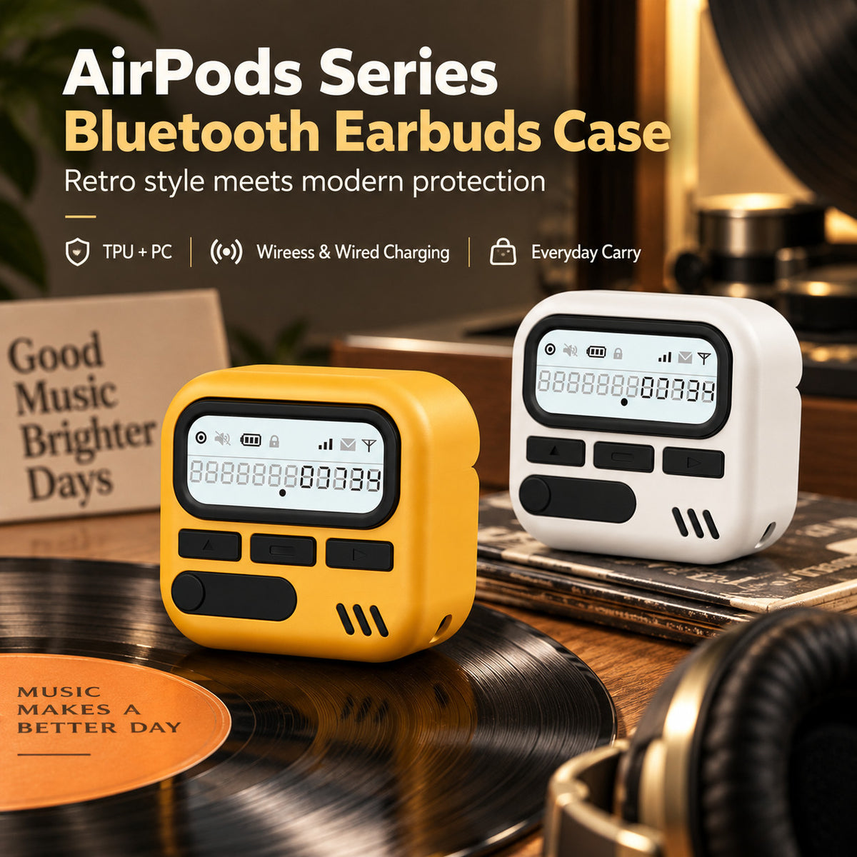 G-OUSSVE Retro Bluetooth Earbuds Case, TPU + PC Protective Cover with Clip for AirPods Pro 3, Pro 2 & AirPods 4