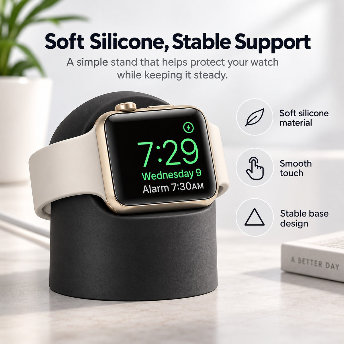 G-OUSSVE Silicone Charging Stand for Apple Watch Series 1-5, Desktop Watch Charger Dock Holder for Nightstand and Desk