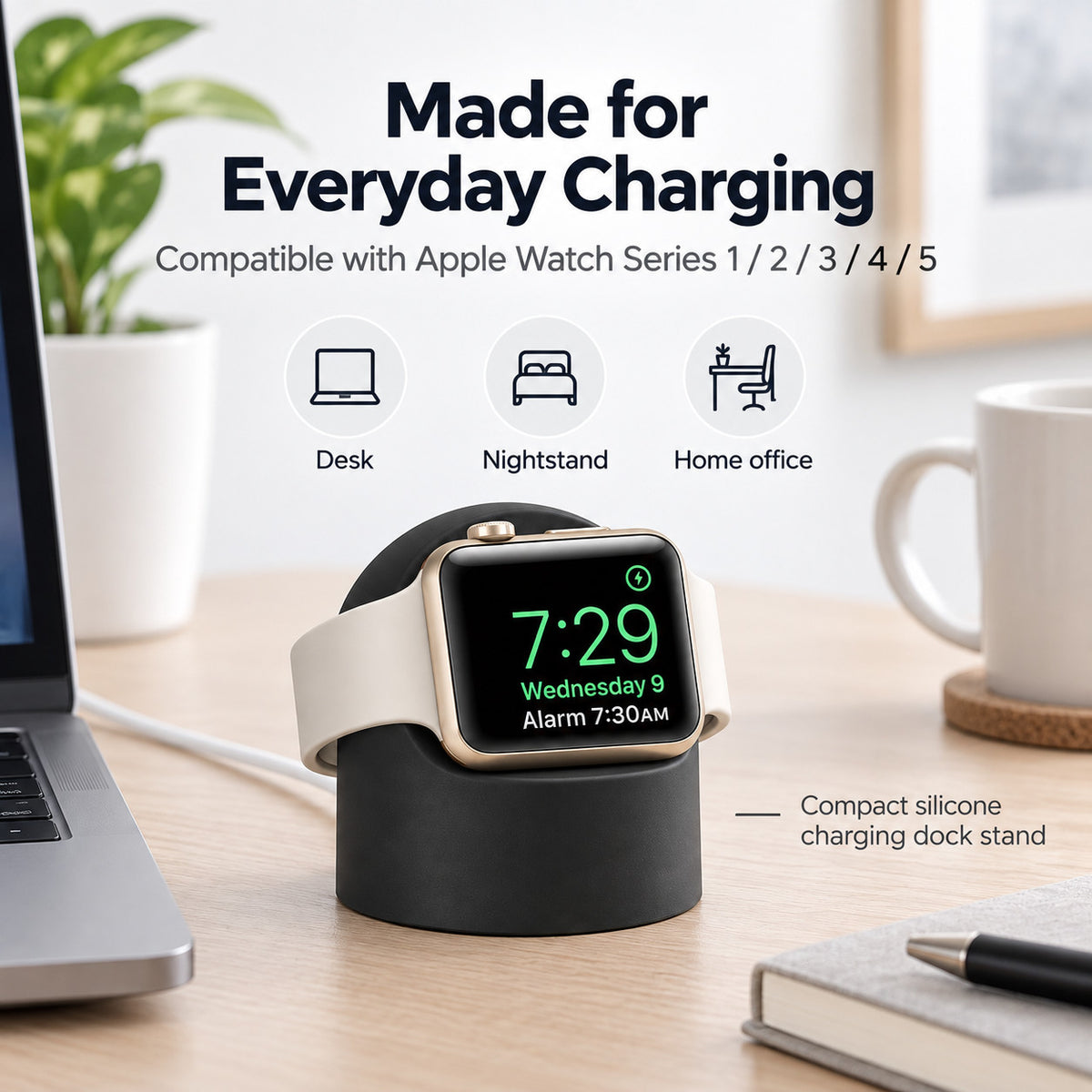 G-OUSSVE Silicone Charging Stand for Apple Watch Series 1-5, Desktop Watch Charger Dock Holder for Nightstand and Desk