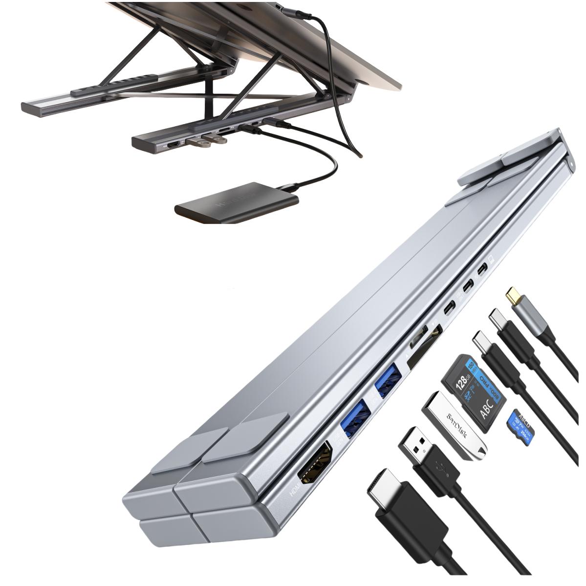 Laptop Stand,USB C Laptop Docking Station Stand, 8 in 1 USB C Hub, 2 USB 3.0, 1 USB-C Data, 1 TF Card Slot, 100W Power Delivery, Portable Design