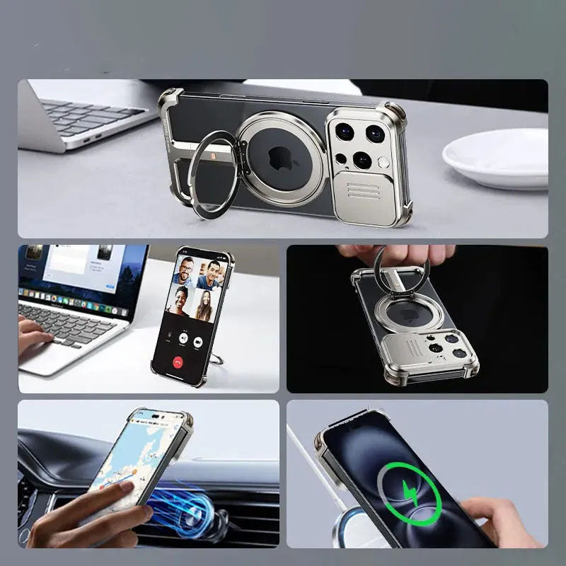 Metal Bare Frame Sliding Cover Protective Lens Anti-Scratch Camera Hidden Phone Case