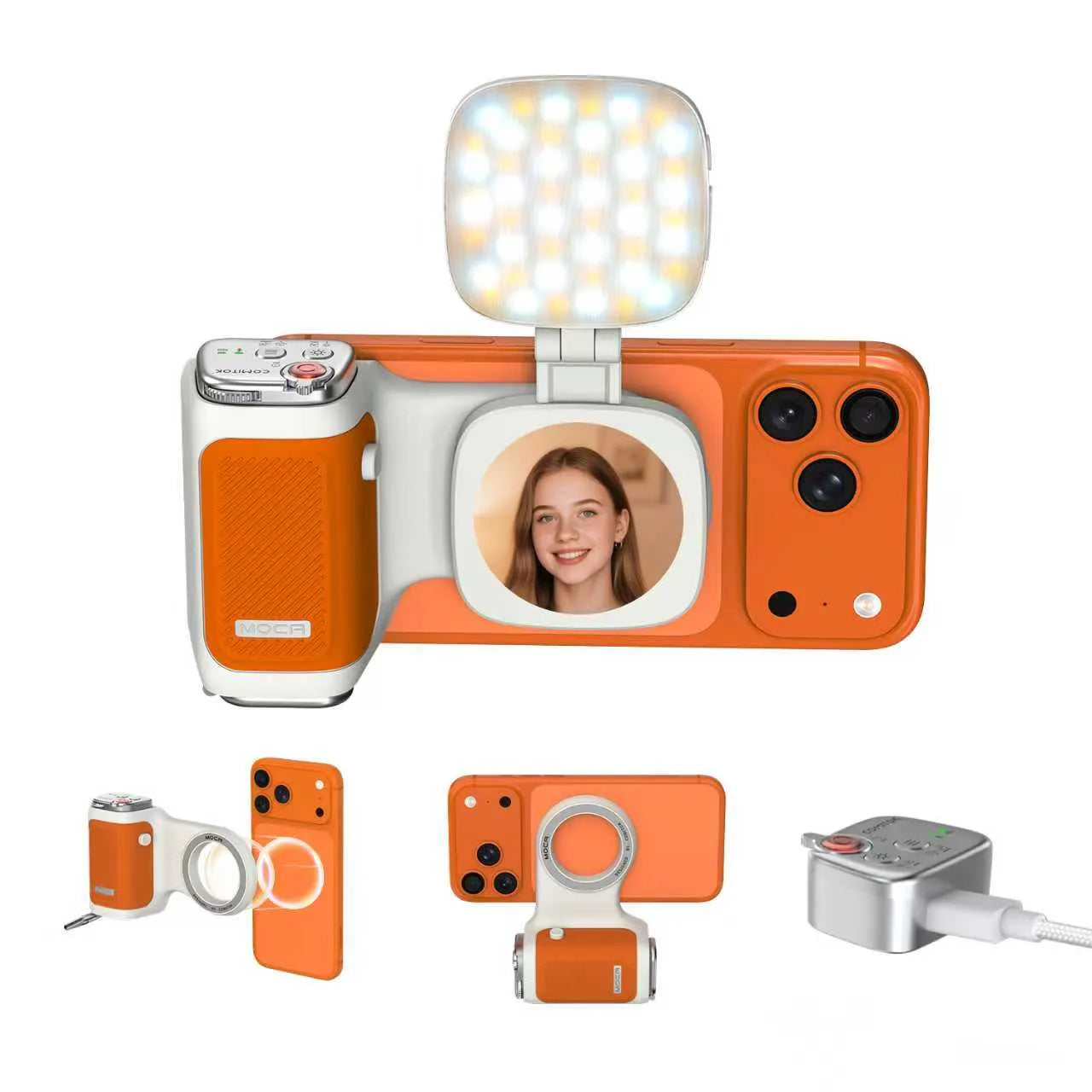 GIVBRO Magnetic Handheld Grip Phone Stand Camera Assistant with Mirror and LED Fill Light 2-in-1, Compatible with iOS 26/iOS 18, Ergonomic Grip, One-Tap Camera, Rechargeable Remote, Ideal for Thanksgiving & Christmas Gift for Photography Enthusiasts