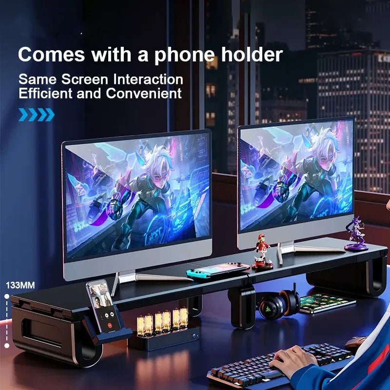 G-OUSSVE Dual Monitor Height Adjustment Stand for Desktop Screens, Gaming Desk, Holds Two Laptops, Extendable Adjustable Height, Office Screen Support Stand/Base