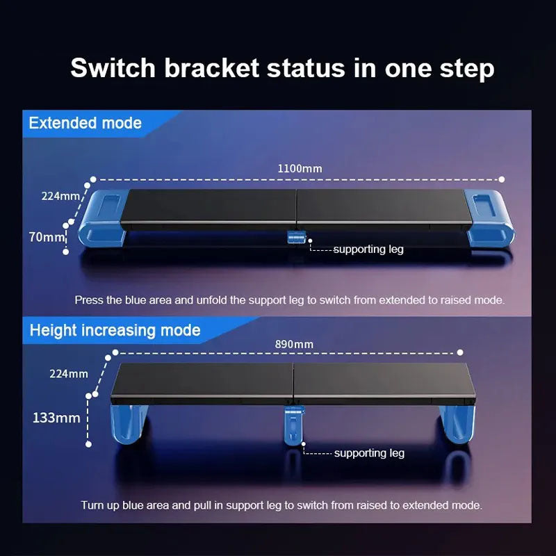 Dual Monitor Height Adjustment Stand for Desktop Screens, Gaming Desk, Holds Two Laptops, Extendable Adjustable Height, Office Screen Support Stand/Base