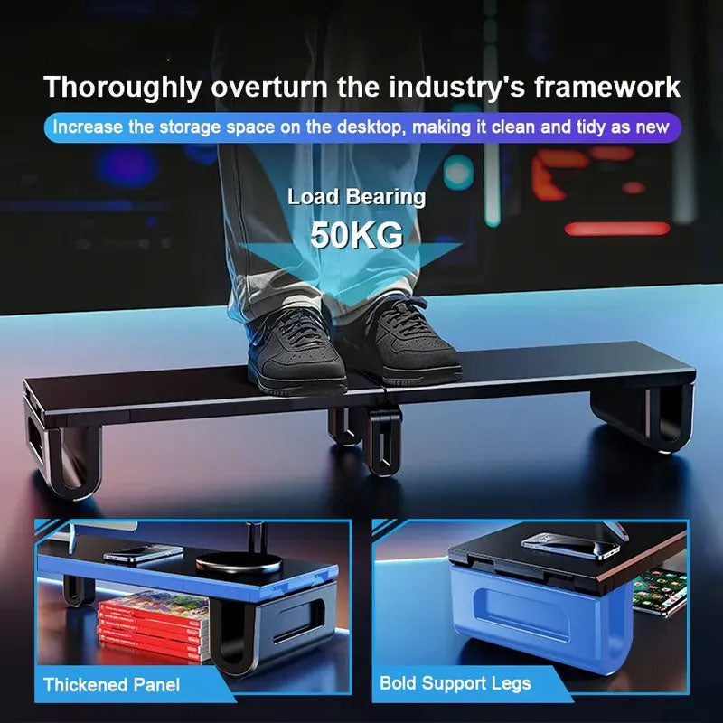 G-OUSSVE Dual Monitor Height Adjustment Stand for Desktop Screens, Gaming Desk, Holds Two Laptops, Extendable Adjustable Height, Office Screen Support Stand/Base