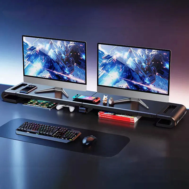 G-OUSSVE Dual Monitor Height Adjustment Stand for Desktop Screens, Gaming Desk, Holds Two Laptops, Extendable Adjustable Height, Office Screen Support Stand/Base