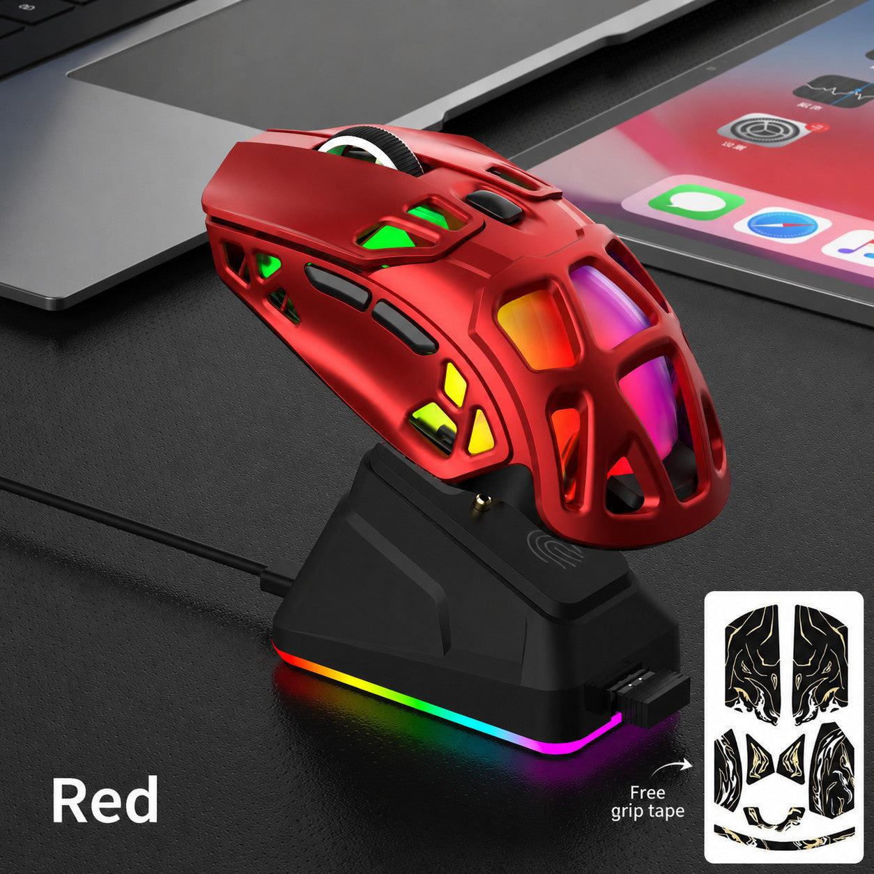 G-OUSSVE X9 Pro RGB Wireless Gaming Mouse with PAW3311 Sensor, Tri-Mode Connection, Charging Dock & Anti-Slip Grips