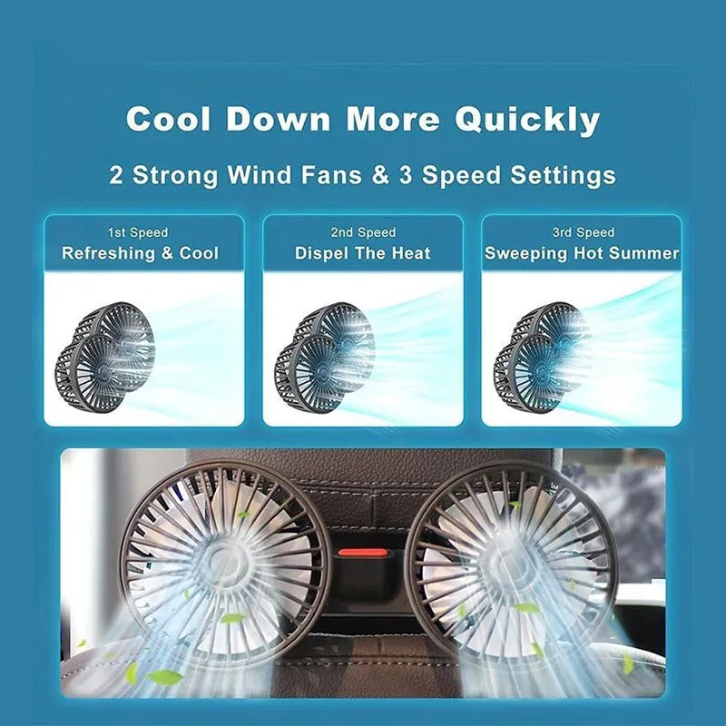 GIVBRO Adjustable Car Backseat Fan, 1 Count Summer Essential Double-head Electric Fan with Seat Clip, Strong Wind Rear Seat Back 360 Degrees Rotation Large Air Volume Fan, Men Gifts