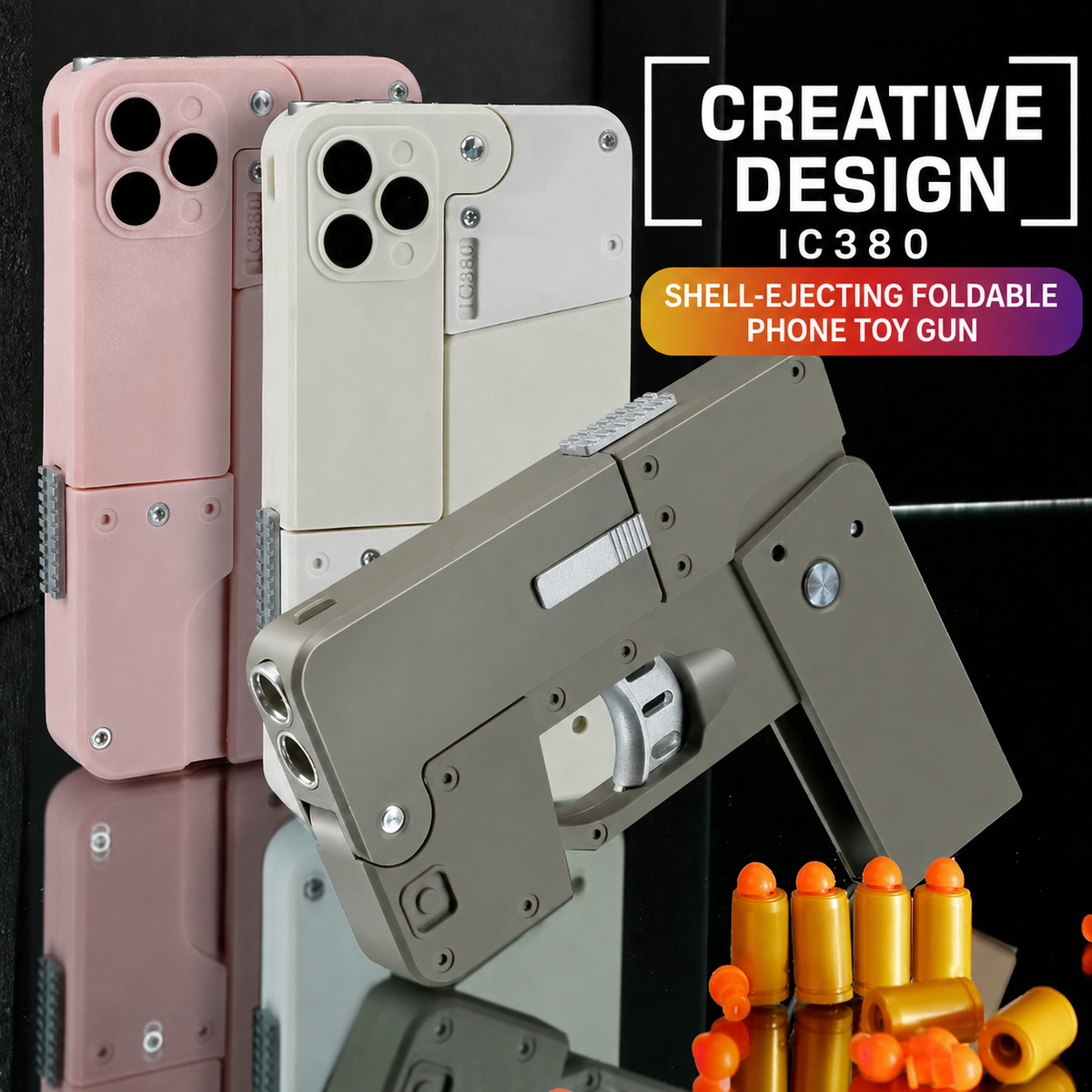 G-OUSSVE Folding soft bullet gun for iPhone that can fire spray shells and simulate a pistol toy for children and boys
