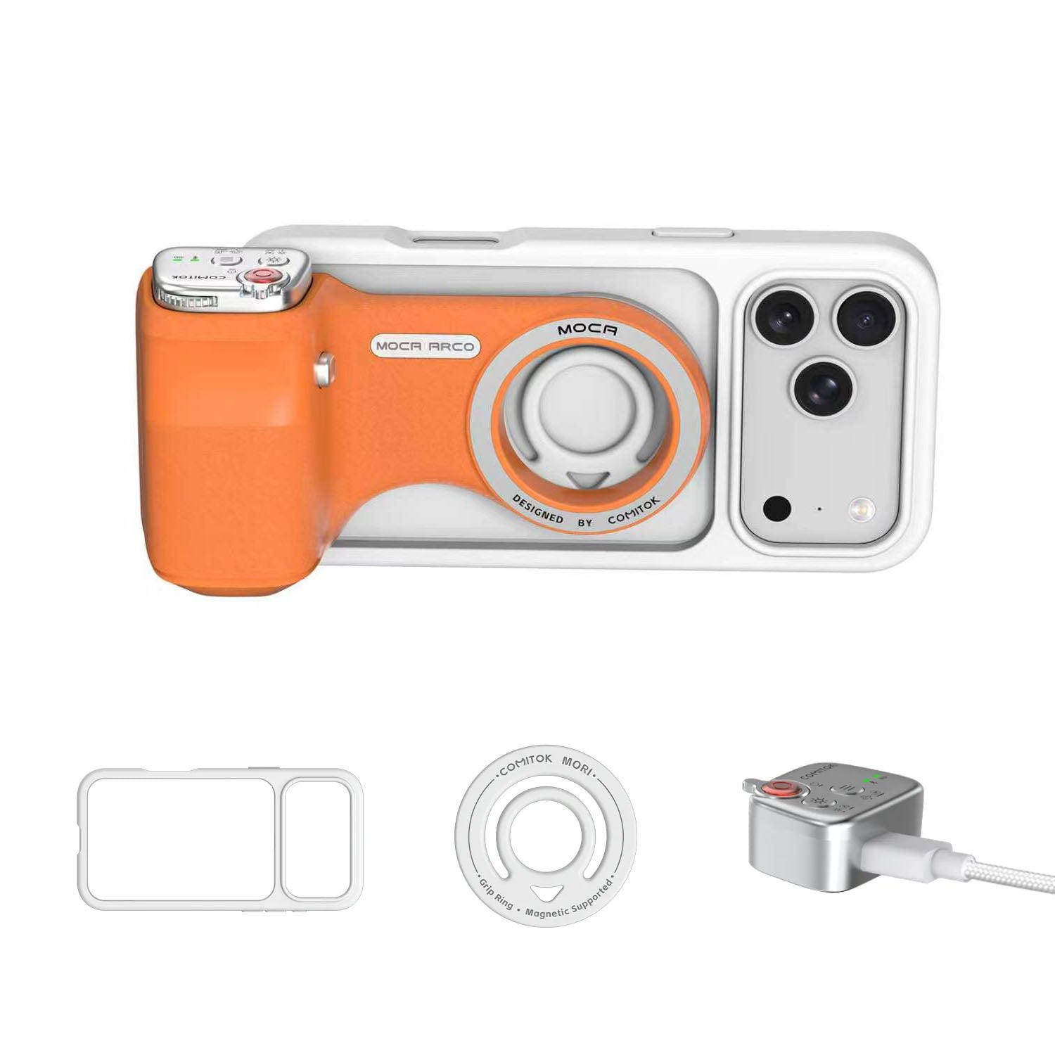 G-OUSSVE Magnetic Handheld Grip Phone Stand Camera Assistant with LED Fill Light, Magnetic Ring and Phone Case, Compatible with iOS 26/iOS 18/iOS 17, Ergonomic Grip, One-Tap Camera, Rechargeable Remote, Ideal for Photography Enthusiasts