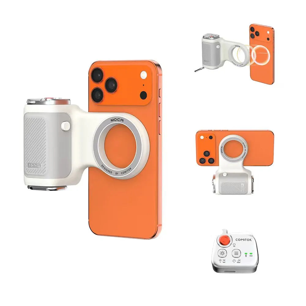 Magnetic Handheld Grip Phone Stand Camera Assistant with LED Fill Light 2-in-1, Compatible with iOS 26/iOS 18, Ergonomic Grip, One-Tap Camera, Rechargeable Remote, Ideal for Thanksgiving & Christmas Gift for Photography Enthusiasts