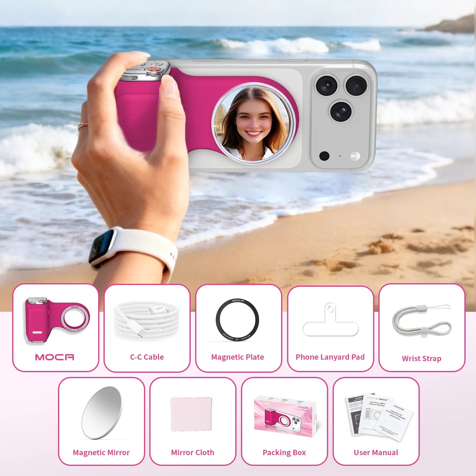 Magnetic Handheld Grip Phone Stand Camera Assistant with LED Fill Light 2-in-1, Compatible with iOS 26/iOS 18, Ergonomic Grip, One-Tap Camera, Rechargeable Remote, Ideal for Thanksgiving & Christmas Gift for Photography Enthusiasts