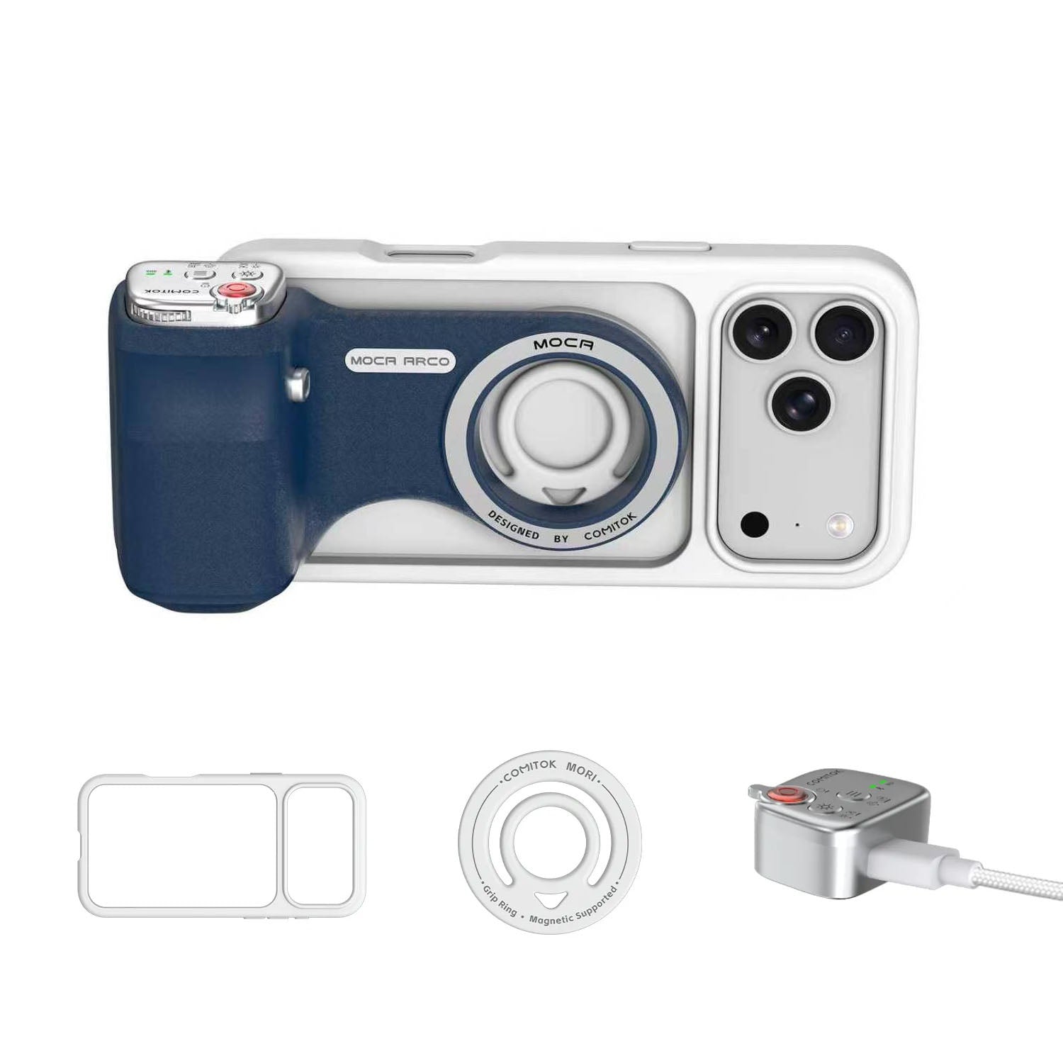 G-OUSSVE Magnetic Handheld Grip Phone Stand Camera Assistant with LED Fill Light, Magnetic Ring and Phone Case, Compatible with iOS 26/iOS 18/iOS 17, Ergonomic Grip, One-Tap Camera, Rechargeable Remote, Ideal for Photography Enthusiasts