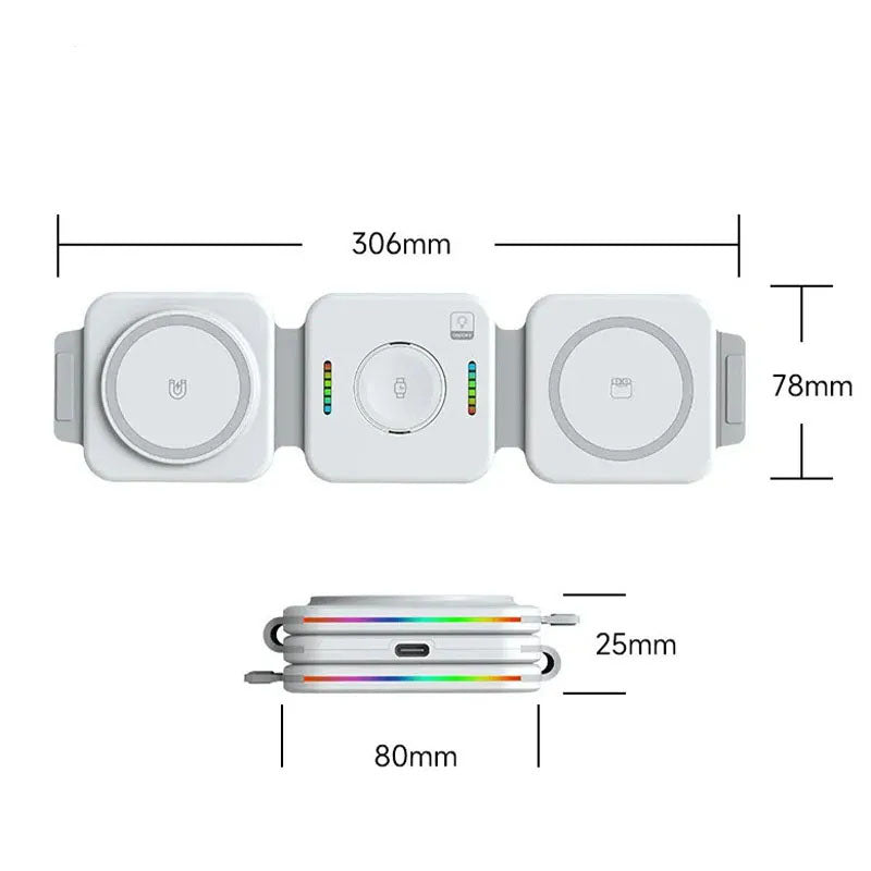 GIVBRO 3 in 1 Wireless Charger for iPhone,Magnetic Foldable 3 in 1 Charging Station,Travel Charger for Multple Devices for iPhone 15/14/13/12 Series,AirPods Pro,iWatch