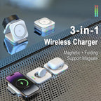 GIVBRO 3 in 1 Wireless Charger for iPhone,Magnetic Foldable 3 in 1 Charging Station,Travel Charger for Multple Devices for iPhone 15/14/13/12 Series,AirPods Pro,iWatch