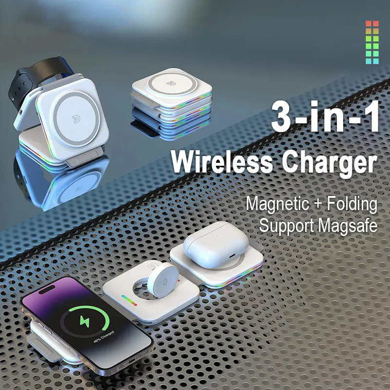 GIVBRO 3 in 1 Wireless Charger for iPhone,Magnetic Foldable 3 in 1 Charging Station,Travel Charger for Multple Devices for iPhone 15/14/13/12 Series,AirPods Pro,iWatch