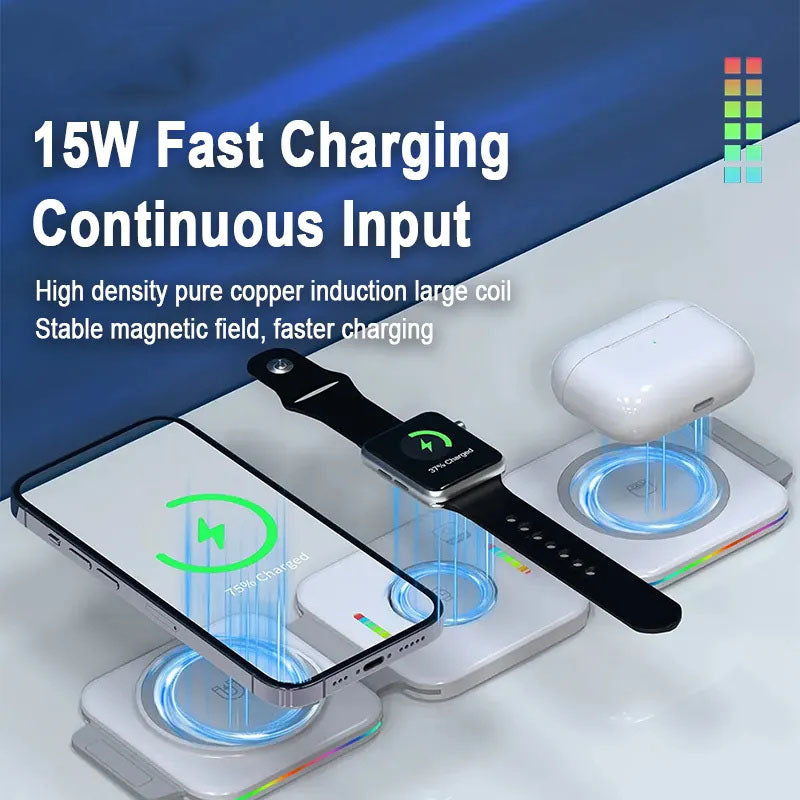 GIVBRO 3 in 1 Wireless Charger for iPhone,Magnetic Foldable 3 in 1 Charging Station,Travel Charger for Multple Devices for iPhone 15/14/13/12 Series,AirPods Pro,iWatch