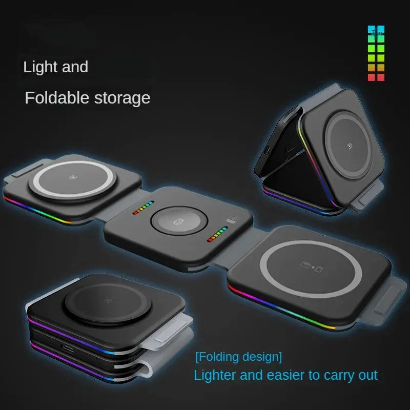 GIVBRO 3 in 1 Wireless Charger for iPhone,Magnetic Foldable 3 in 1 Charging Station,Travel Charger for Multple Devices for iPhone 15/14/13/12 Series,AirPods Pro,iWatch