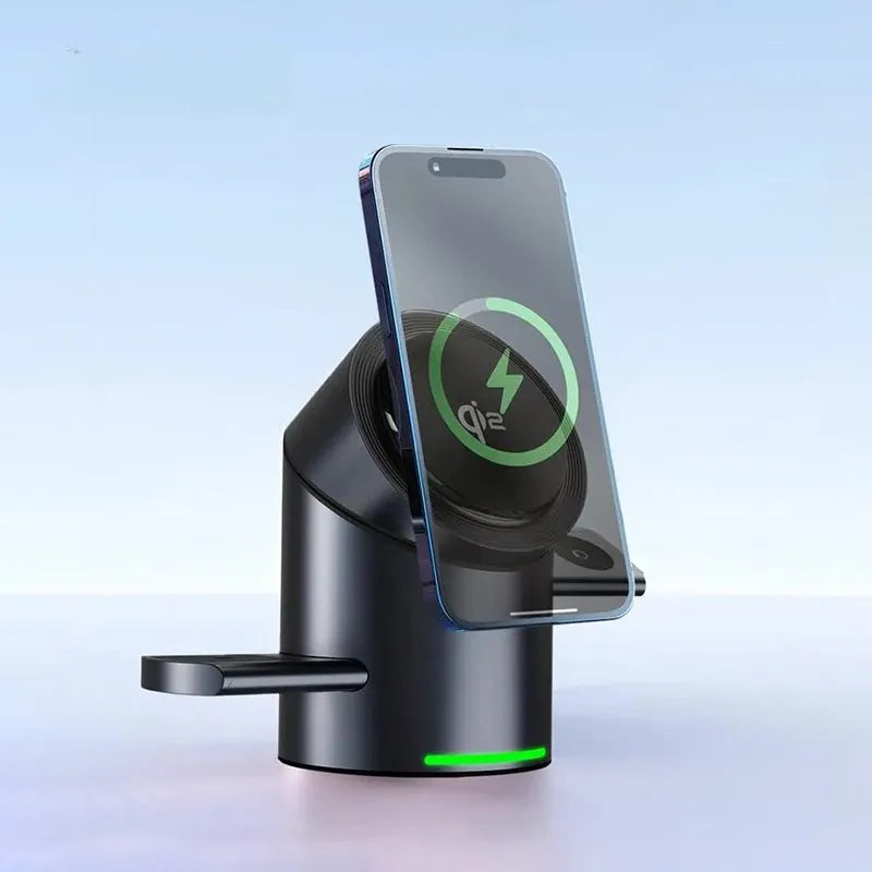 Cylindrical 3in1 Magnetic Wireless Charging Station : All-in-One Charger for iPhone 16 Pro 15 14 13 Max/PIus, Samsung S24/S24/S22/S21,Pixel, Apple Watch & Smart Watch,AirPods & Earbuds, 15W Qi2 Fast Charging