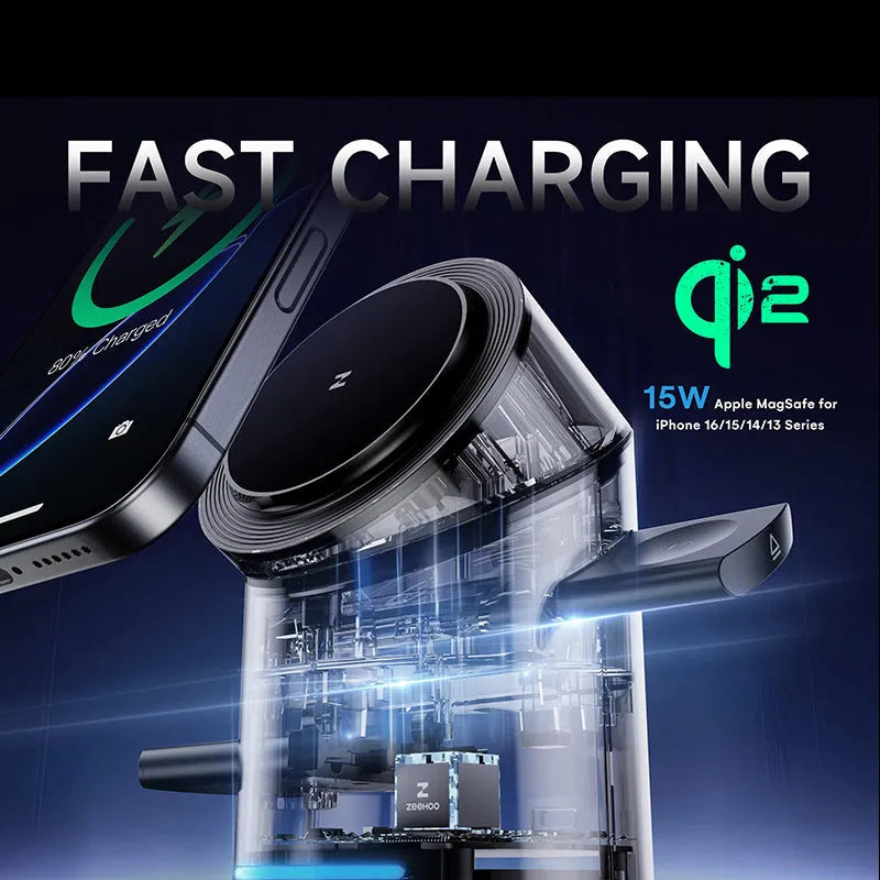 Cylindrical 3in1 Magnetic Wireless Charging Station : All-in-One Charger for iPhone 16 Pro 15 14 13 Max/PIus, Samsung S24/S24/S22/S21,Pixel, Apple Watch & Smart Watch,AirPods & Earbuds, 15W Qi2 Fast Charging
