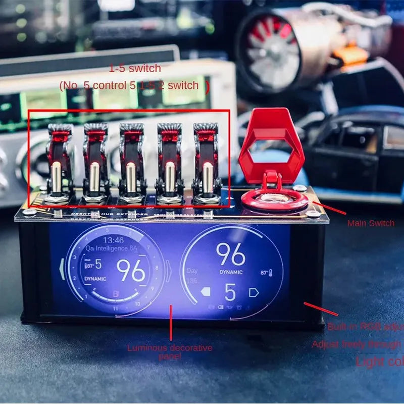 Table Setup, USB Blockchain Docking Station, Hub Extender, Atmosphere Lamp, Desktop Punk Decoration-Suitable for products with power below 15W