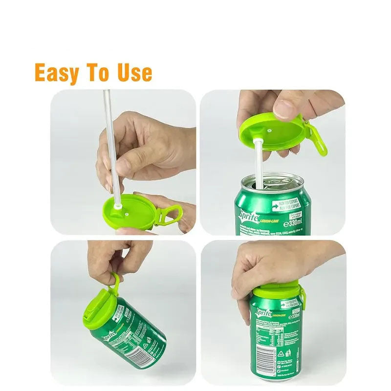 Soda Can Lids with straw, Silicone Straws Soda  Can Covers,straw soda can lid, BPA-Free, Reusable for can covers for soda, Beverage, Juice,Seltzer