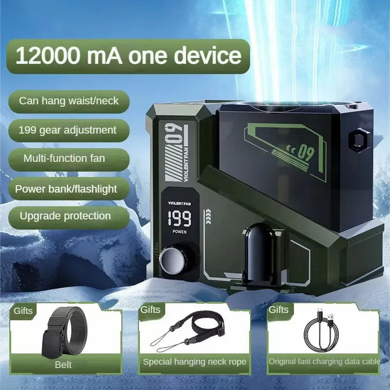 G-OUSSVE Outdoor Waist Clip Fan portable waist-mounted summer cooling artifact, refrigeration, mobile small air conditioner, powerful small fan, neck-mounted power bank, ultra-long battery life