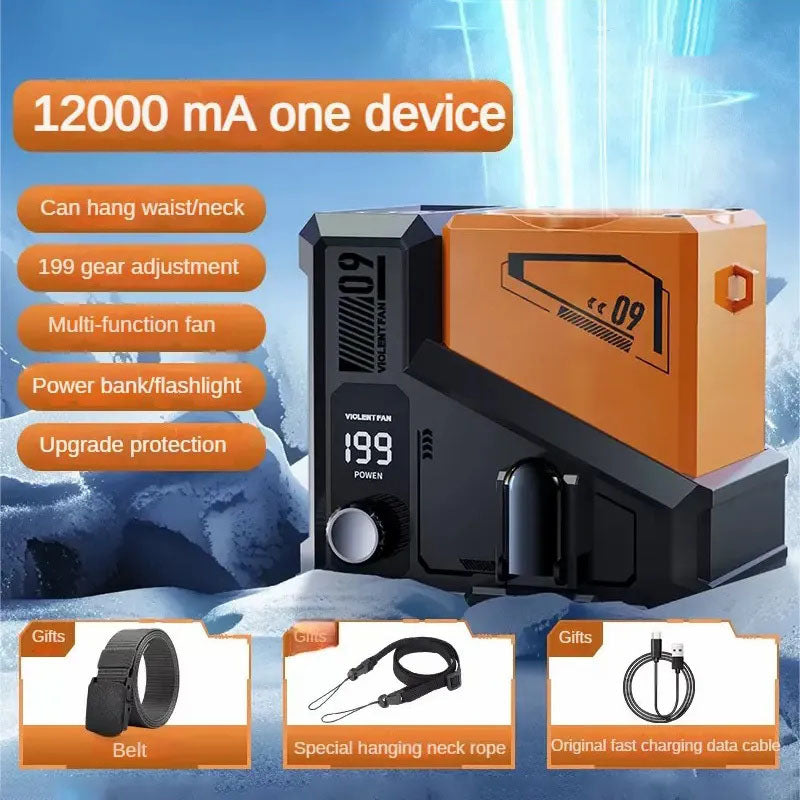G-OUSSVE Outdoor Waist Clip Fan portable waist-mounted summer cooling artifact, refrigeration, mobile small air conditioner, powerful small fan, neck-mounted power bank, ultra-long battery life
