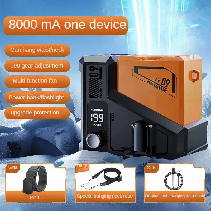 G-OUSSVE Outdoor Waist Clip Fan portable waist-mounted summer cooling artifact, refrigeration, mobile small air conditioner, powerful small fan, neck-mounted power bank, ultra-long battery life