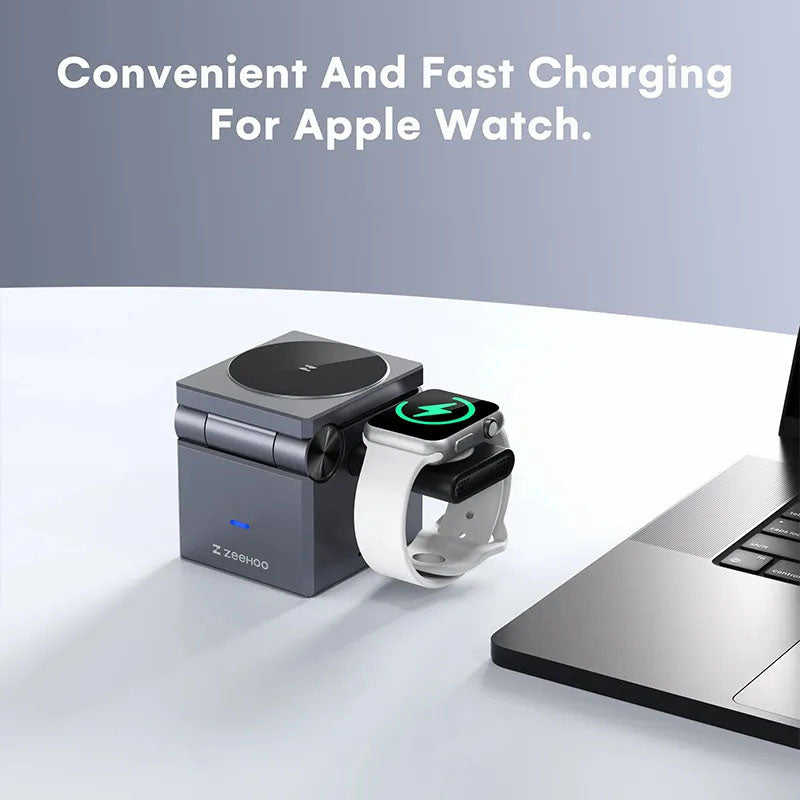 G-OUSSVE 3 in1 Wireless Charger MagCube, 15w Fast Charging for iPhone 15 Pro 14 13 12 Max/Mini/Plus,for Apple Watch9 8 7 6 5 4 3 2 SE, for AirPods Pro 3 2, Compact & Portable Wireless Charging Station, Fits with Qi2 Wireless Charging Smartphone & Earbu