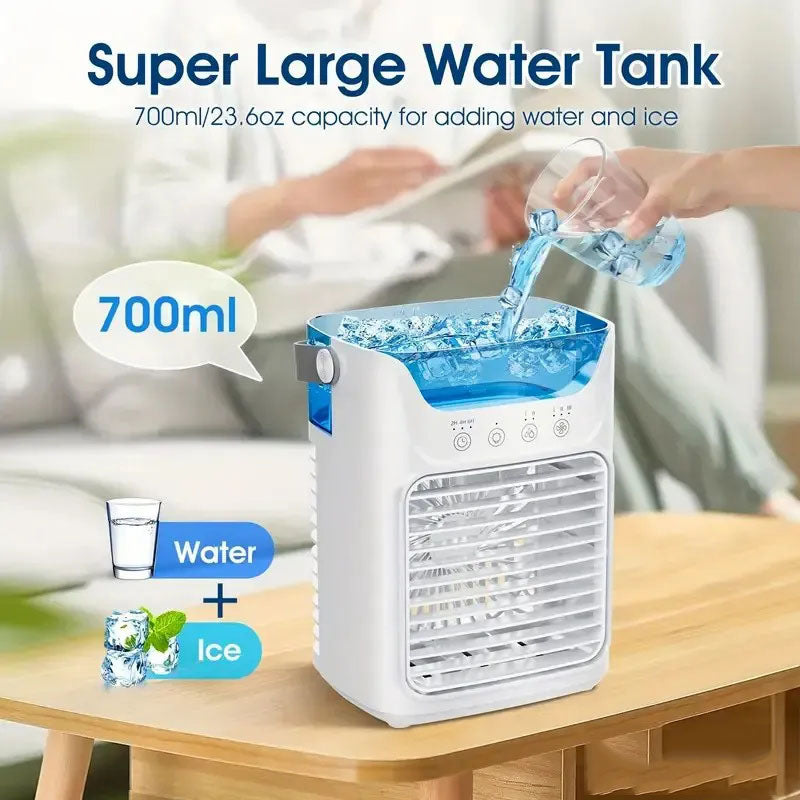 GIVBRO 1pc Portable USB Mini Air Cooler Fan, Desktop 3-in-1 Cooling Air Conditioner Fan With Water Cooled, Colorful Breathing Light And Humidifier Function For Family/Office And Outdoors Use