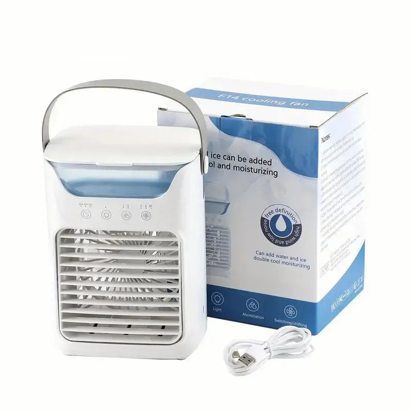 GIVBRO 1pc Portable USB Mini Air Cooler Fan, Desktop 3-in-1 Cooling Air Conditioner Fan With Water Cooled, Colorful Breathing Light And Humidifier Function For Family/Office And Outdoors Use