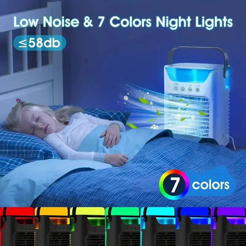 GIVBRO 1pc Portable USB Mini Air Cooler Fan, Desktop 3-in-1 Cooling Air Conditioner Fan With Water Cooled, Colorful Breathing Light And Humidifier Function For Family/Office And Outdoors Use