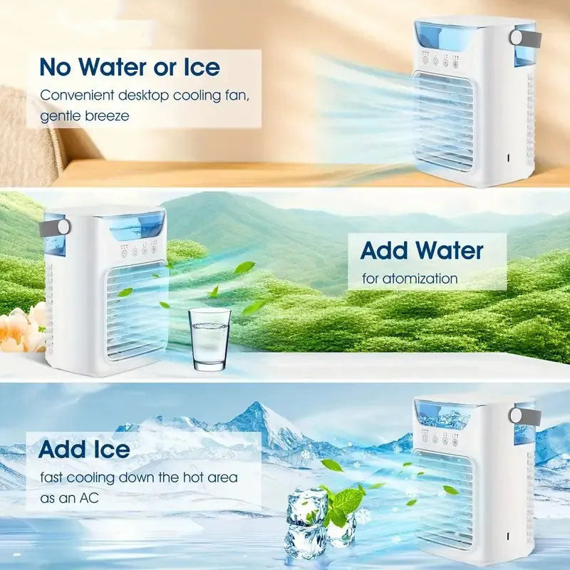 GIVBRO 1pc Portable USB Mini Air Cooler Fan, Desktop 3-in-1 Cooling Air Conditioner Fan With Water Cooled, Colorful Breathing Light And Humidifier Function For Family/Office And Outdoors Use