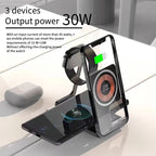 GIVBRO Wireless Charging Station Charger Stand - 3 in 1 Multiple Foldable MagSafeQi Fast Charge Pads for Apple Watch AirPods iPhone Samsung Galaxy Phones Cable Devices Smartphone Cellphone Electronic Mobile