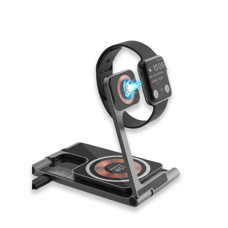 GIVBRO Wireless Charging Station Charger Stand - 3 in 1 Multiple Foldable MagSafeQi Fast Charge Pads for Apple Watch AirPods iPhone Samsung Galaxy Phones Cable Devices Smartphone Cellphone Electronic Mobile
