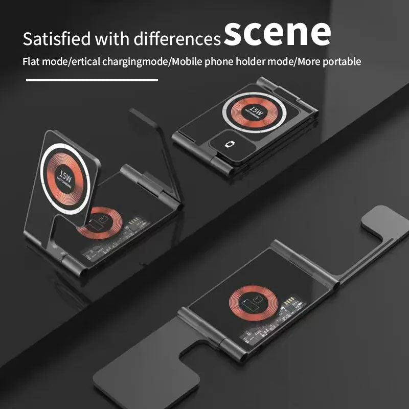 GIVBRO Wireless Charging Station Charger Stand - 3 in 1 Multiple Foldable MagSafeQi Fast Charge Pads for Apple Watch AirPods iPhone Samsung Galaxy Phones Cable Devices Smartphone Cellphone Electronic Mobile