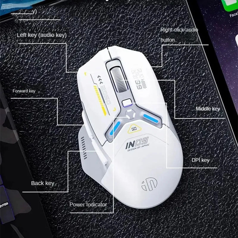 G-OUSSVE Inphic IN9 Three-mode Wireless Mouse, Wired Bluetooth, Gaming, E-sports, Office Computer, Notebook Charging Machinery