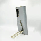 Dual-strap leather phone case for Samsung Z Fold6, featuring a 360° rotating kickstand for versatile viewing and secure grip. Stylish and functional protection for your foldable device.