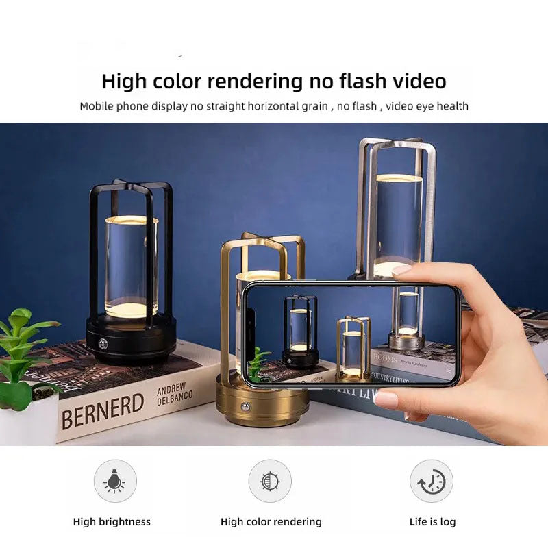 LED Vintage Touch Lamp: Rechargeable Ambient Light, Decorative Desk Lamp, Ideal for Bars, Camping, and as a Bedside Night Light
