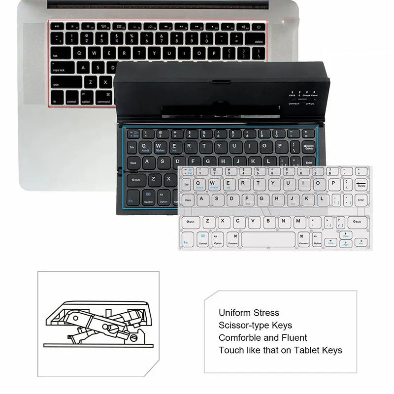 G-OUSSVE Wireless Tri-System Bluetooth Foldable Keyboard for Phones and Tablets, Mini Wireless Keyboard