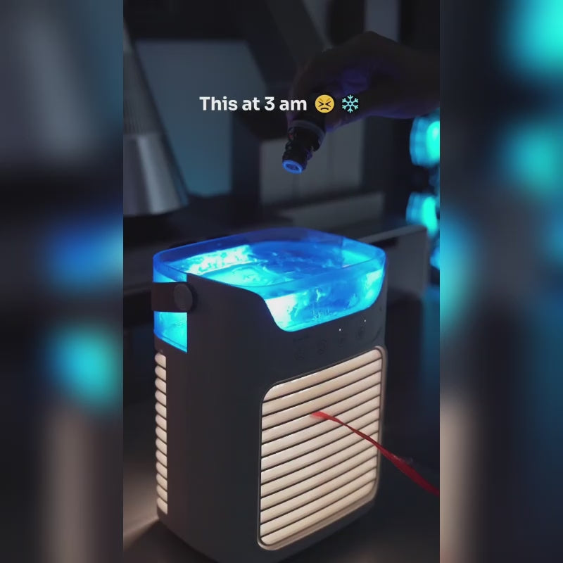 GIVBRO 1pc Portable USB Mini Air Cooler Fan, Desktop 3-in-1 Cooling Air Conditioner Fan With Water Cooled, Colorful Breathing Light And Humidifier Function For Family/Office And Outdoors Use