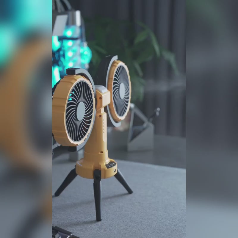 360-Degree Rotating Dual-Head Fan with Oscillation, Compact and Quiet, Ideal for Office Desks, Long Battery Life, Strong Airflow, Portable for Outdoor Use, Desktop Workstations, Multi-Angle Charging, Hanging Fan for Home Use