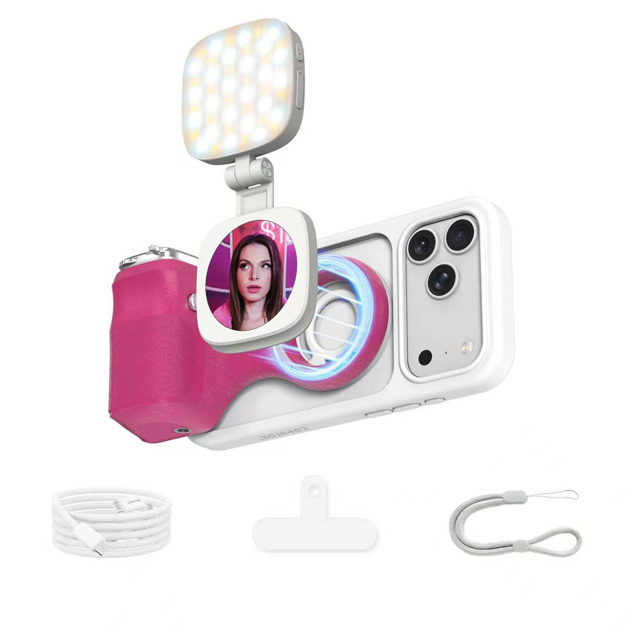 G-OUSSVE Magnetic Handheld Grip Phone Stand Camera Assistant with LED Fill Light, Magnetic Ring and Phone Case, Compatible with iOS 26/iOS 18/iOS 17, Ergonomic Grip, One-Tap Camera, Rechargeable Remote, Ideal for Photography Enthusiasts