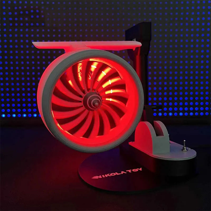 Ingeniously handmade desktop turbofan with creative JETFAN fan, equipped with humidifying spray red light tail flame