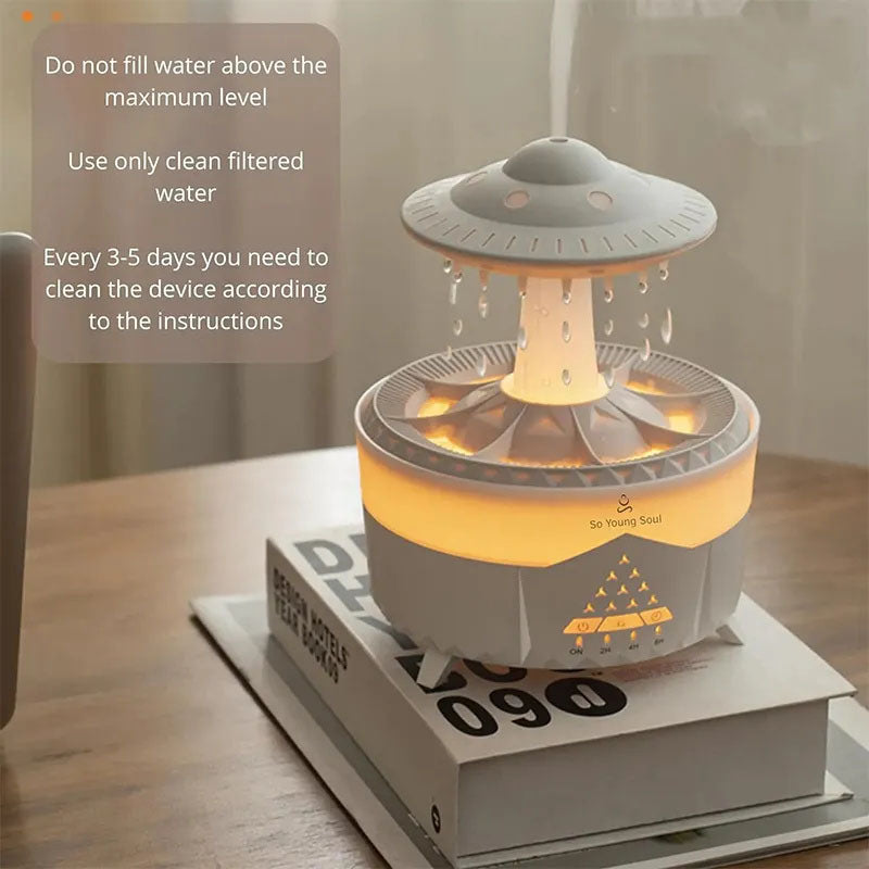 G-OUSSVE Cloud Rain Humidifiers Essential Oil Diffuser with 7 Colors nightlights Aromatherapy Diffuser Desk Fountain for Relaxing Mood Waterdrop Sound Rain Drop Diffuser Rain Sound Lamp 350 ml