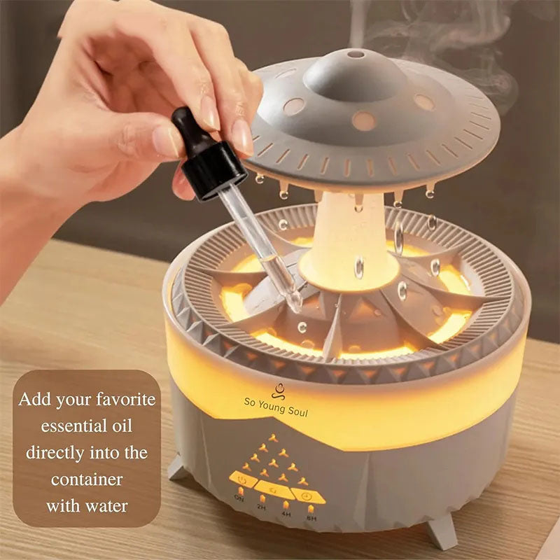G-OUSSVE Cloud Rain Humidifiers Essential Oil Diffuser with 7 Colors nightlights Aromatherapy Diffuser Desk Fountain for Relaxing Mood Waterdrop Sound Rain Drop Diffuser Rain Sound Lamp 350 ml