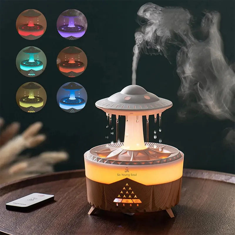 G-OUSSVE Cloud Rain Humidifiers Essential Oil Diffuser with 7 Colors nightlights Aromatherapy Diffuser Desk Fountain for Relaxing Mood Waterdrop Sound Rain Drop Diffuser Rain Sound Lamp 350 ml