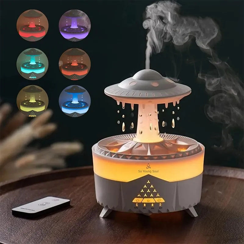 G-OUSSVE Cloud Rain Humidifiers Essential Oil Diffuser with 7 Colors nightlights Aromatherapy Diffuser Desk Fountain for Relaxing Mood Waterdrop Sound Rain Drop Diffuser Rain Sound Lamp 350 ml