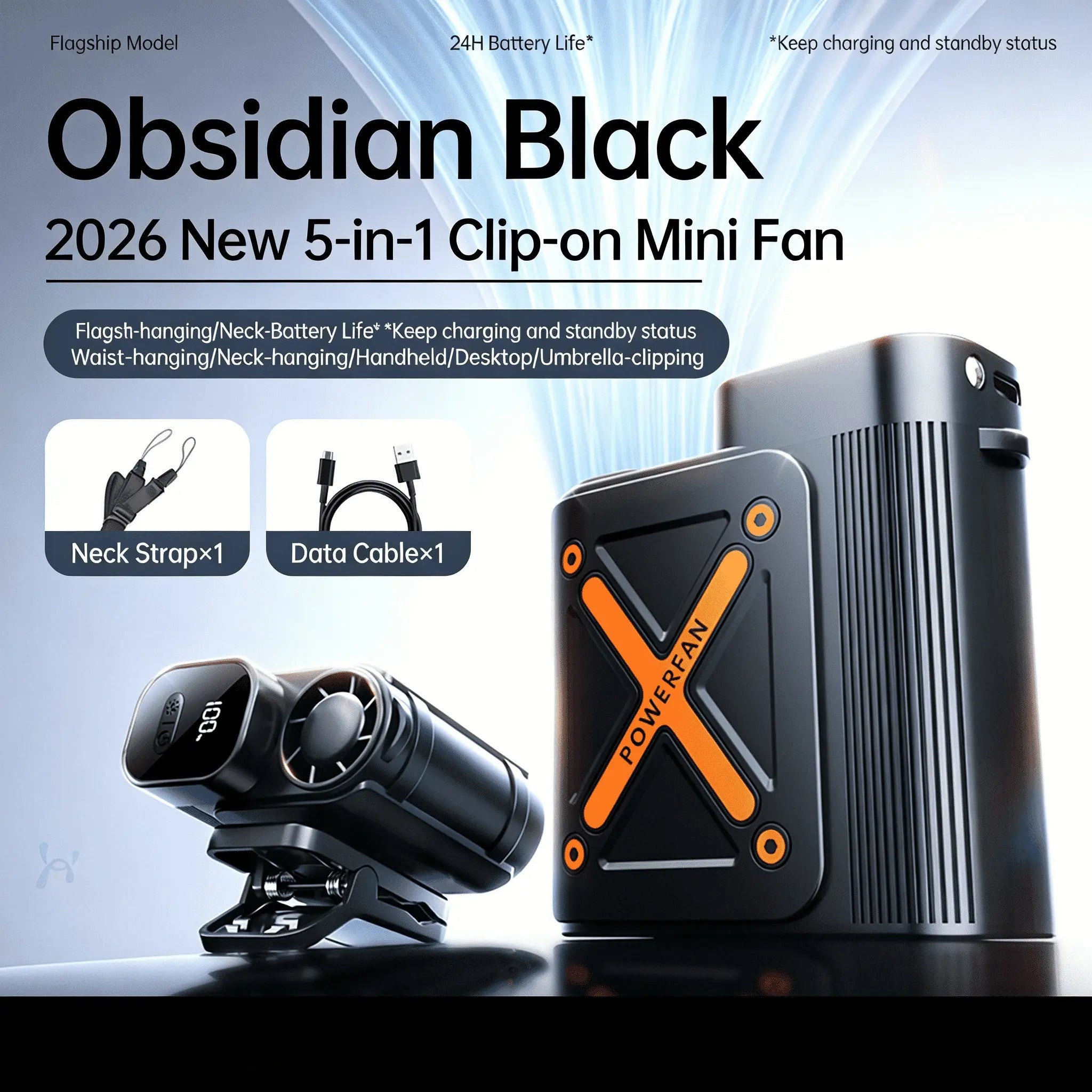 G-OUSSVE Car Clip On Fan with LED Display 360° Rotation 199 Speeds Adjustable USB Rechargeable for Car Umbrella Bicycle Travel Camping Outdoor Strong Wind Small Desk Fan